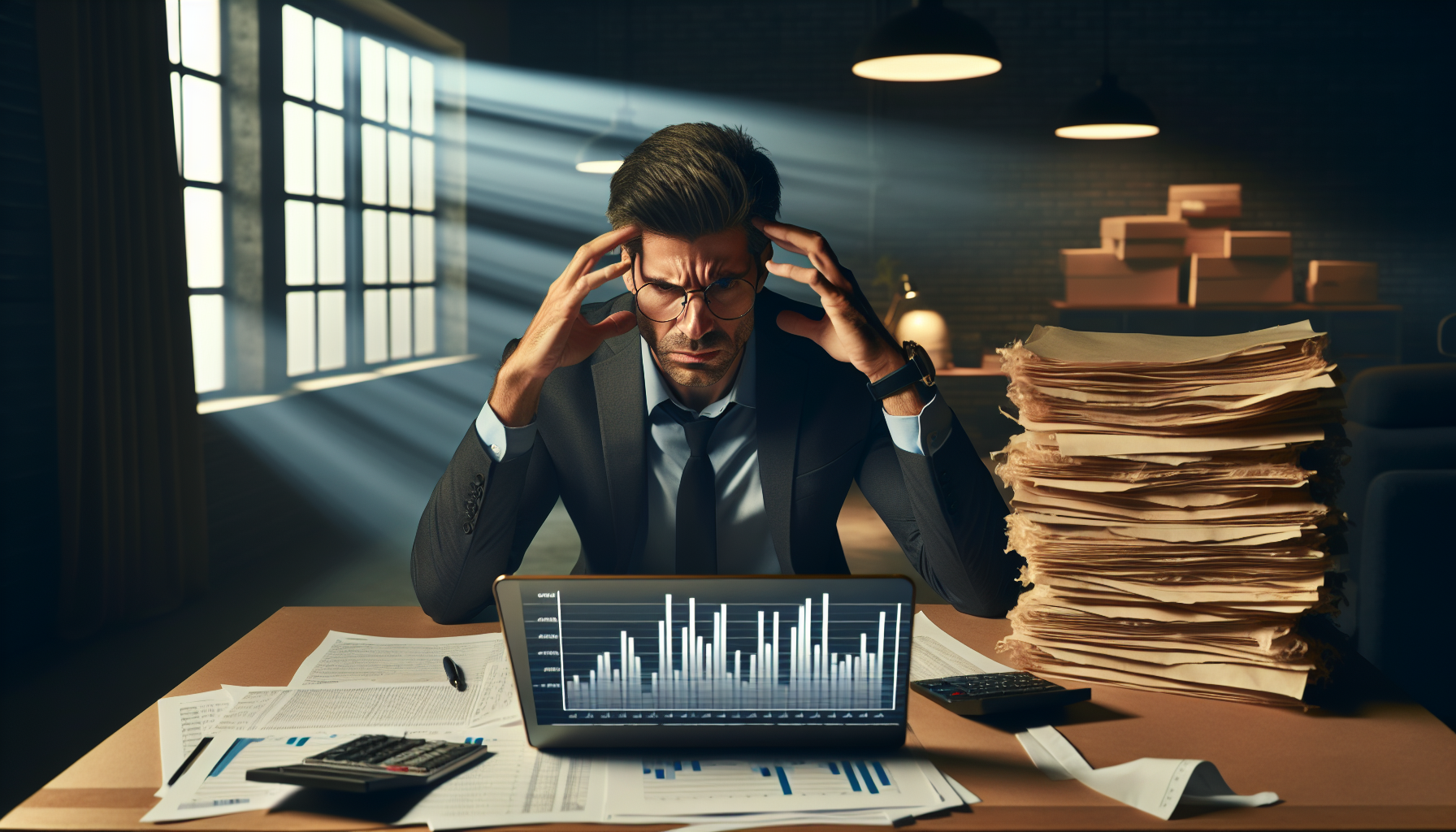 Empresário frustrado revisando fatura de SEO sem ver resultados no painel