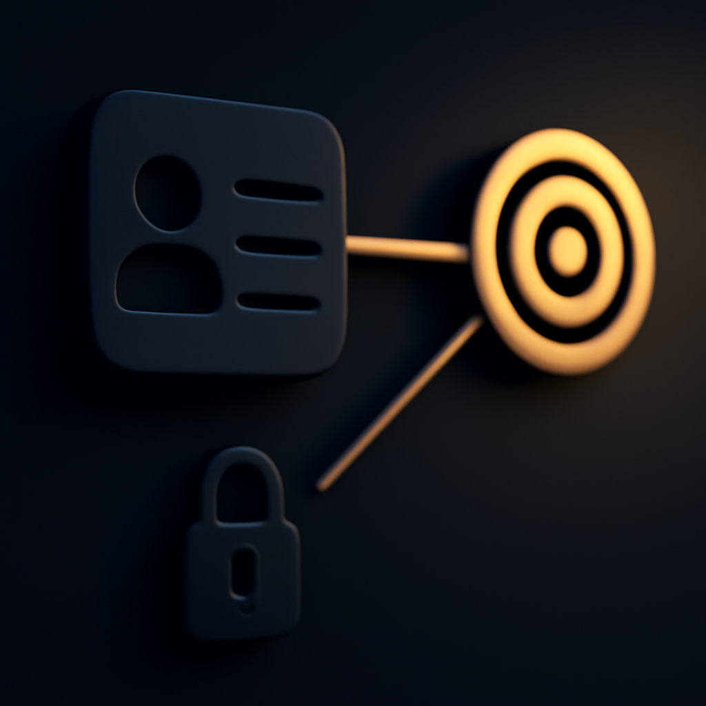 Lista de contatos conectando-se a um público-alvo com símbolo sutil de cadeado de privacidade, representando o Customer Match no Google Ads