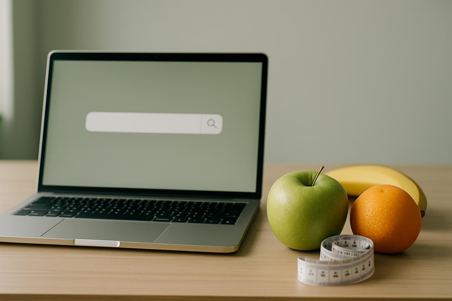 Mesa de consultório de nutrição com laptop, representando Google Ads para nutricionistas dentro das regras do CFN