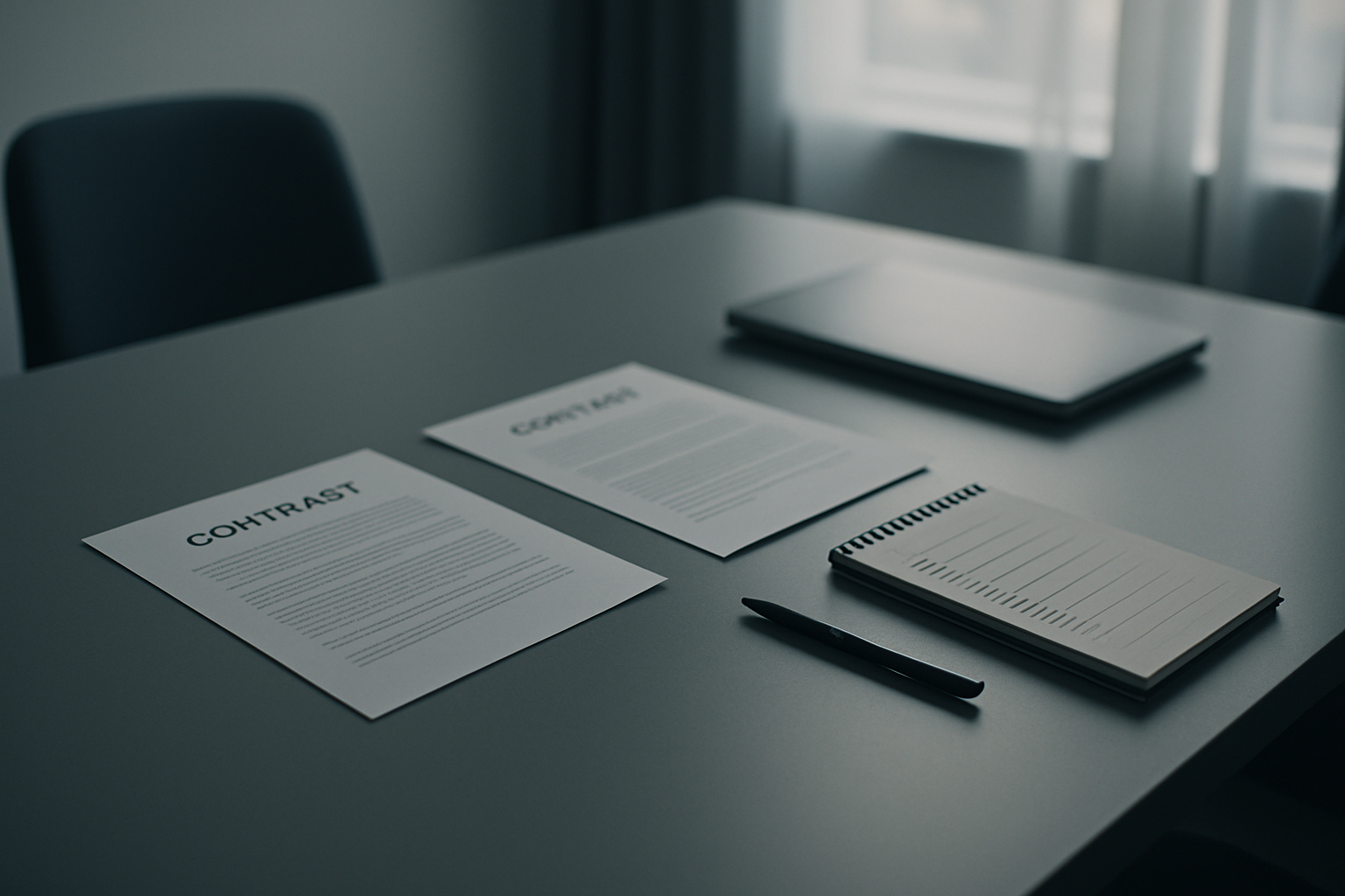 Mesa de reunião com contrato e checklist, representando a avaliação de critérios para escolher uma agência de Google Ads